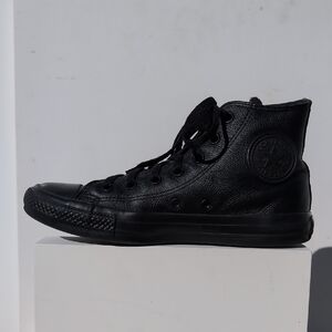 Converse All Black Leather High-Tops Size 8